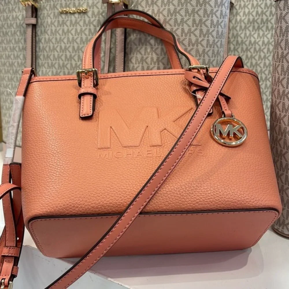 Michael Kors Jet Set Travel XS Embossed Pebbled Leather Tote Bag Sherbert